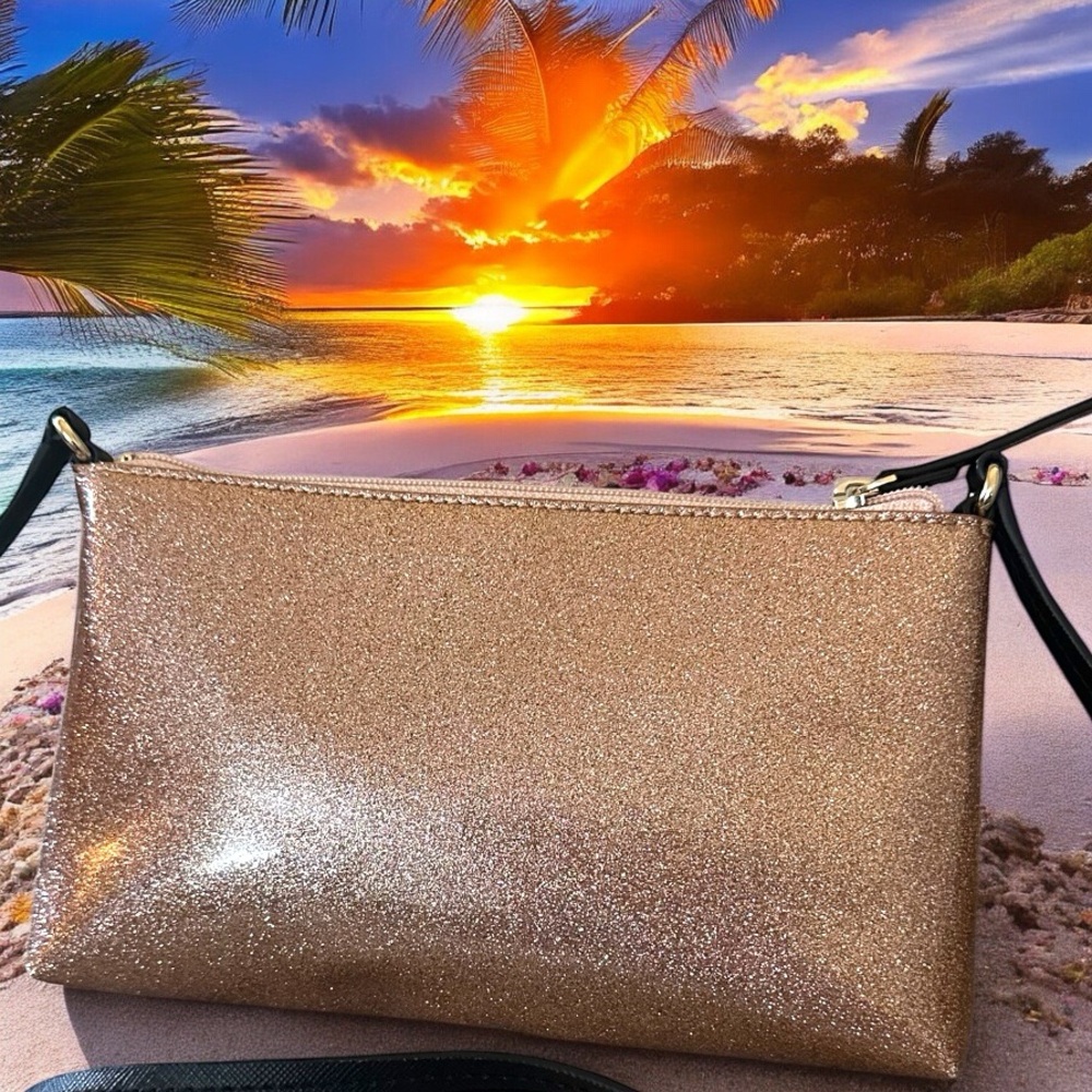 Kate Spade Emery Street Amy Glitter Rose Gold Crossbody With Black Bow - Picture 4 of 14